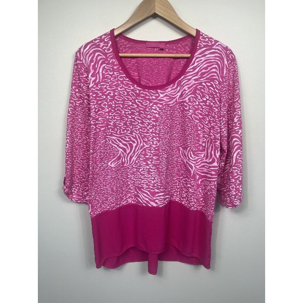 Fresh Produce Shirt Womens Large Pink White Coral Tunic 100% Cotton Lightweight